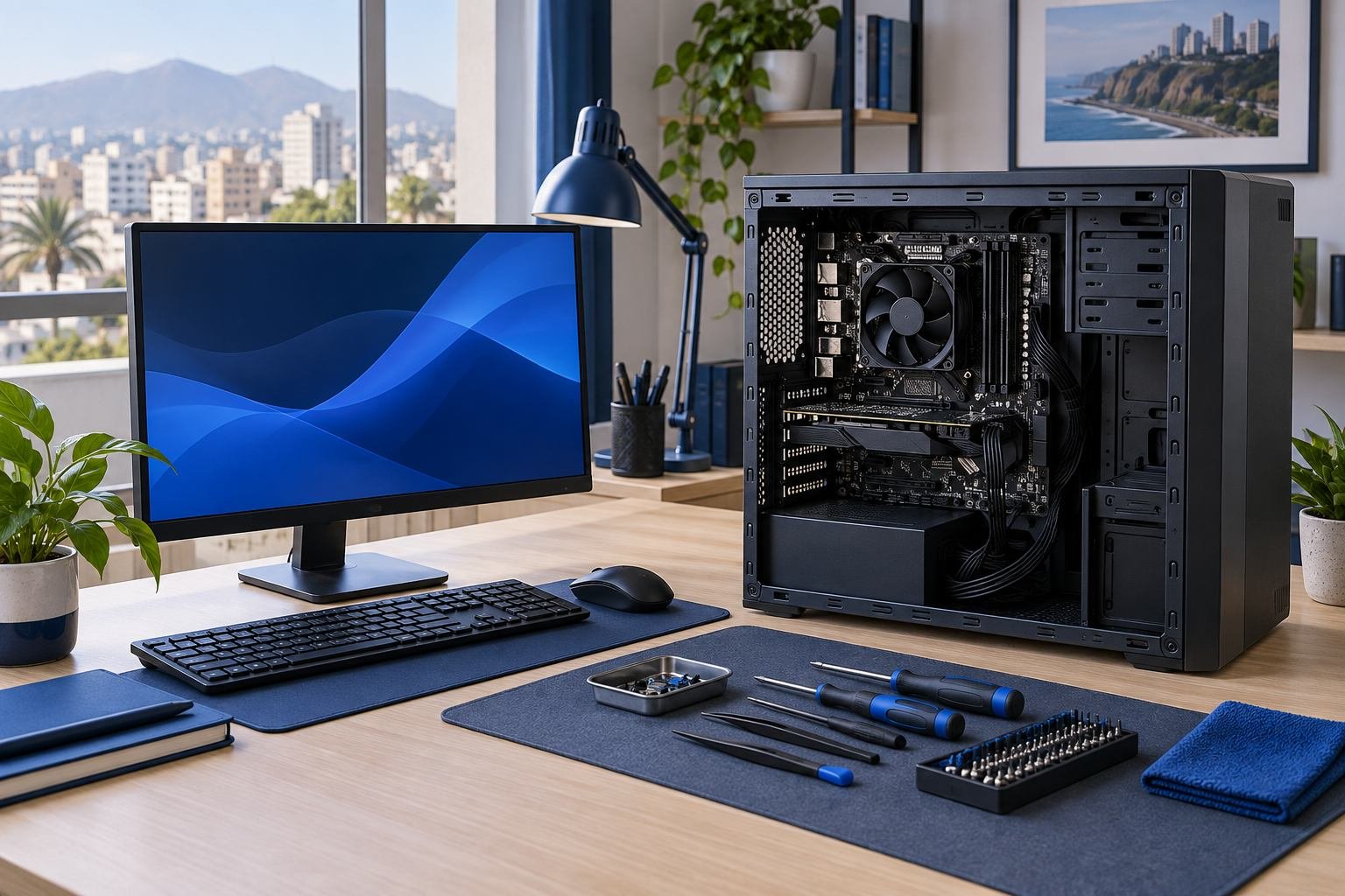 Computadora de escritorio preparada para revisión.